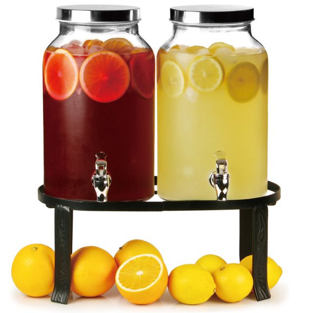 2PC PLAIN  GLASS BEVERAGE DISPENSER WITH BLACK RACK