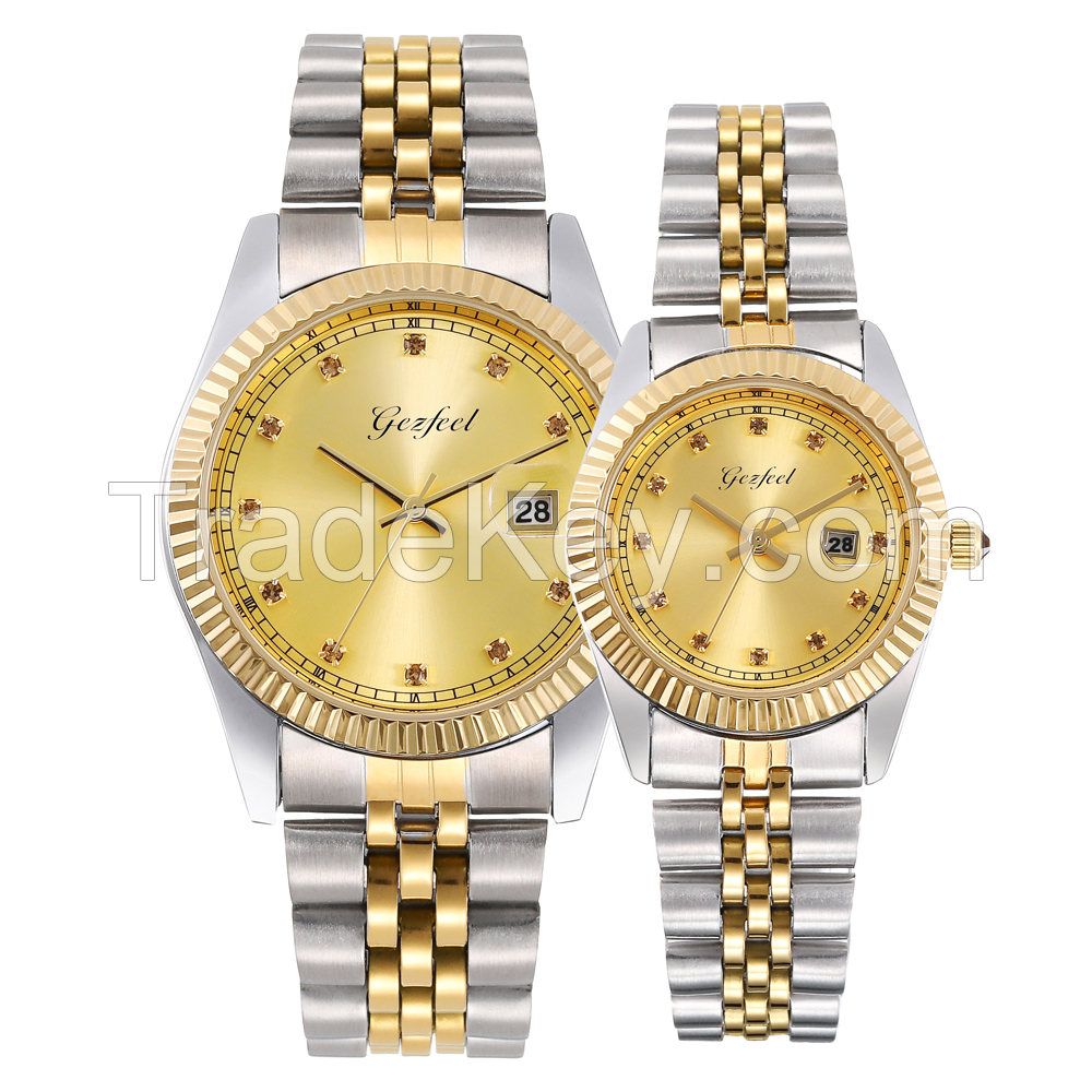 Water Resistant Metal Case Quartz Lover Alloy Couple Watch