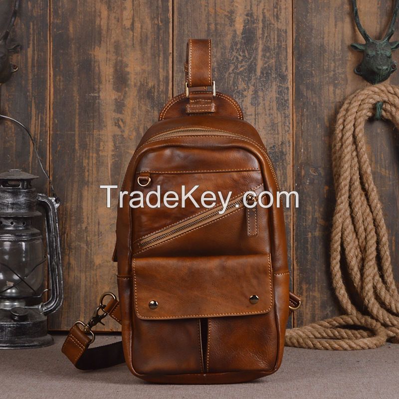 Vintage Man Bag Genuine Leather Messenger Chest Cross body Shoulder Sling Bags