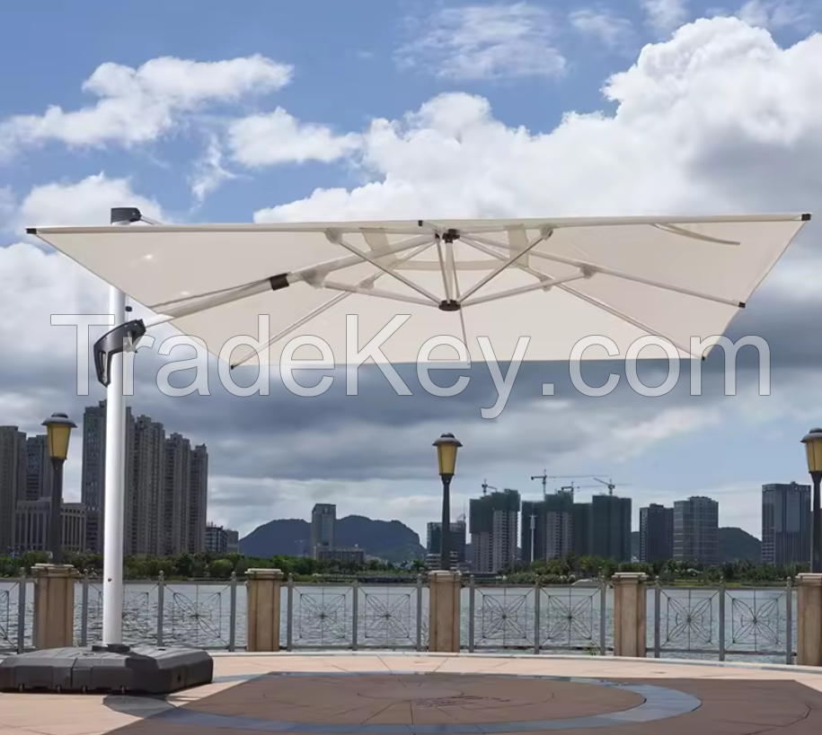 NEW 13ft large grey sun garden cantilever patio umbrella with lights and 360 degree side pole parasol umbrella lights