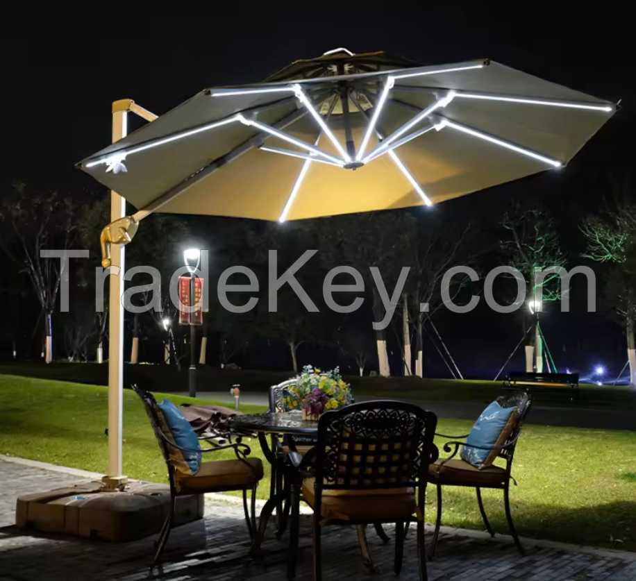 Garden Sunshade Cantilever Led Umbrella Lights Outdoor Solar LED Lighting Parasol Patio Umbrellas