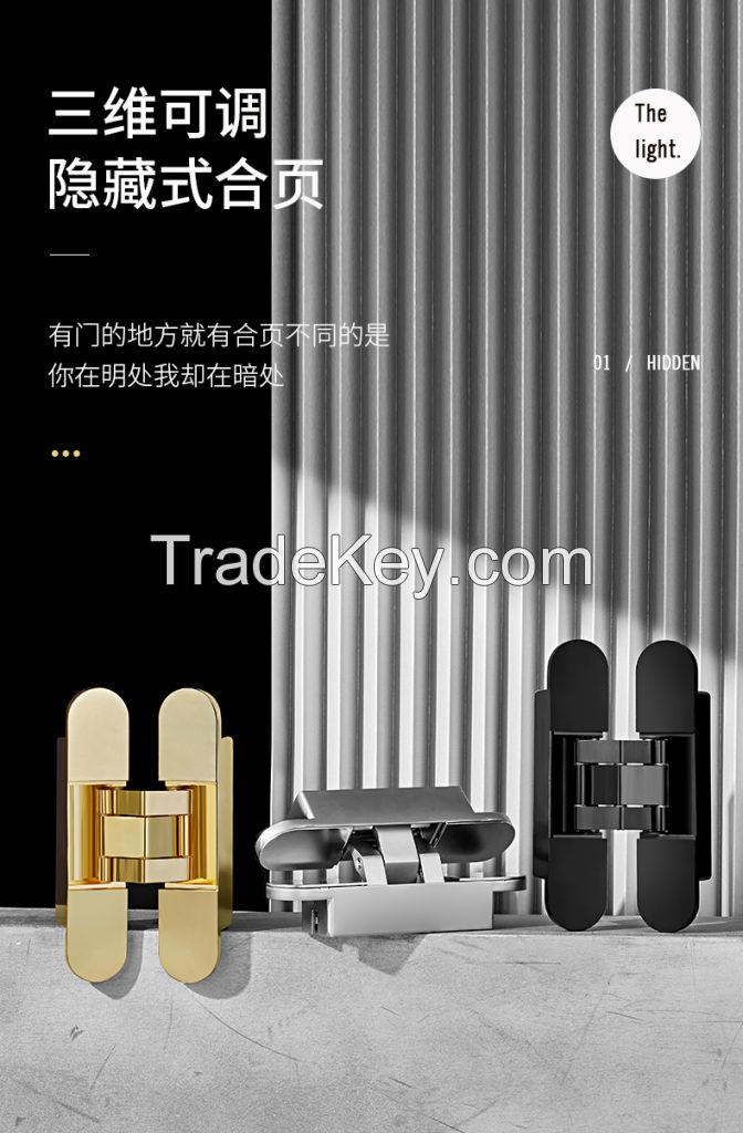 Wooden door invisible door 3D Adjustable Heavy Duty 180 Degree Invisible Concealed Door Hinge