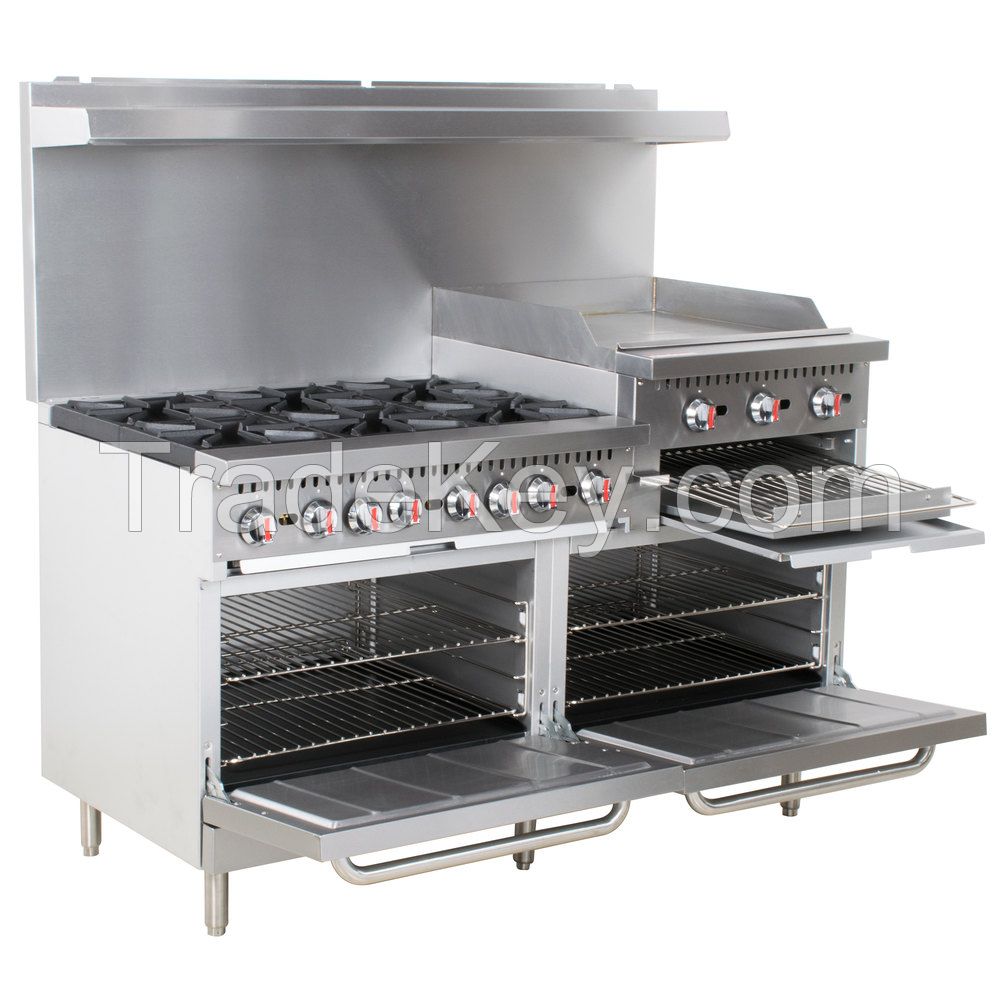 COOKING PERFORMANCE GROUP S60-GS24-N NATURAL GAS 6 BURNER 60" RANGE WITH 24" GRIDDLE/BROILER AND 2 STANDARD OVENS - 276, 000 BTU