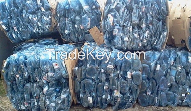 PC WATER BOTTLES LIGHT BLUE BALES or GRINDED SCRAP / WASTE.