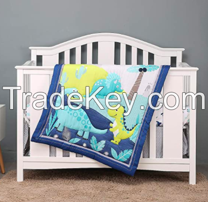 Sell 4 Piece Soft Baby Crib Bedding Set Dino Nursery Bedding Crib Set Crib Comforter, Fitted Sheet, Dust Ruffle, Blanket