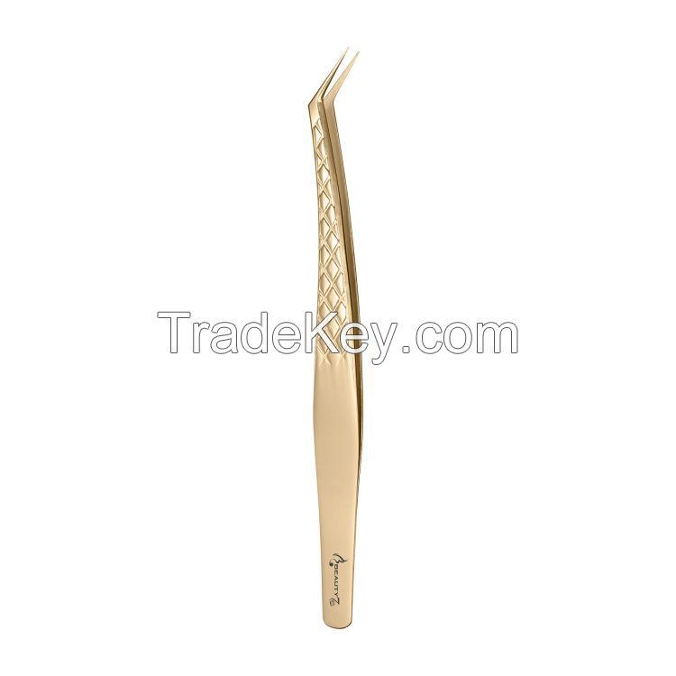 Gold Eyelash Tweezers Stainless Steel Tweezers L Shape