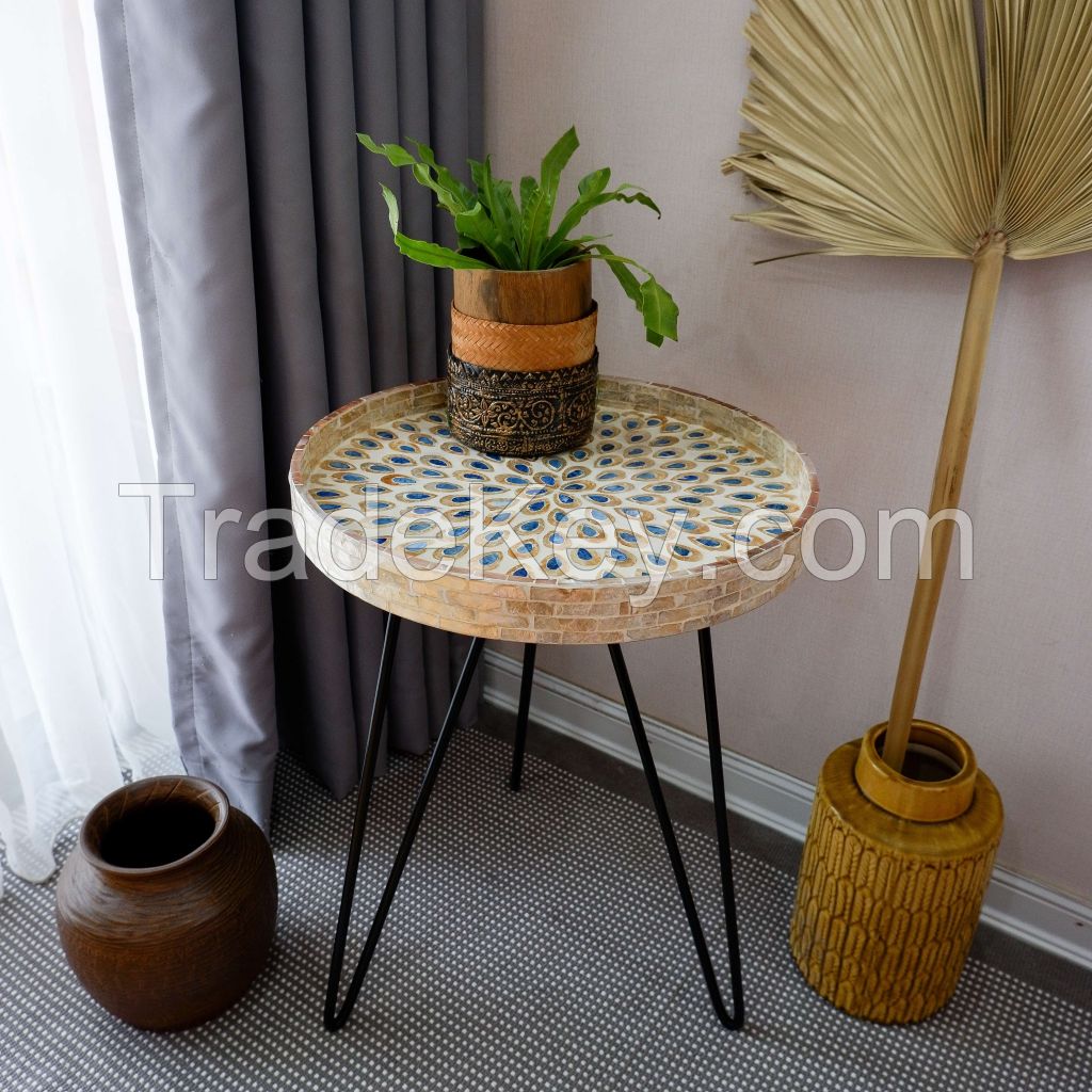 Blue-Green Mother of Pearl Inlaid Tray Table