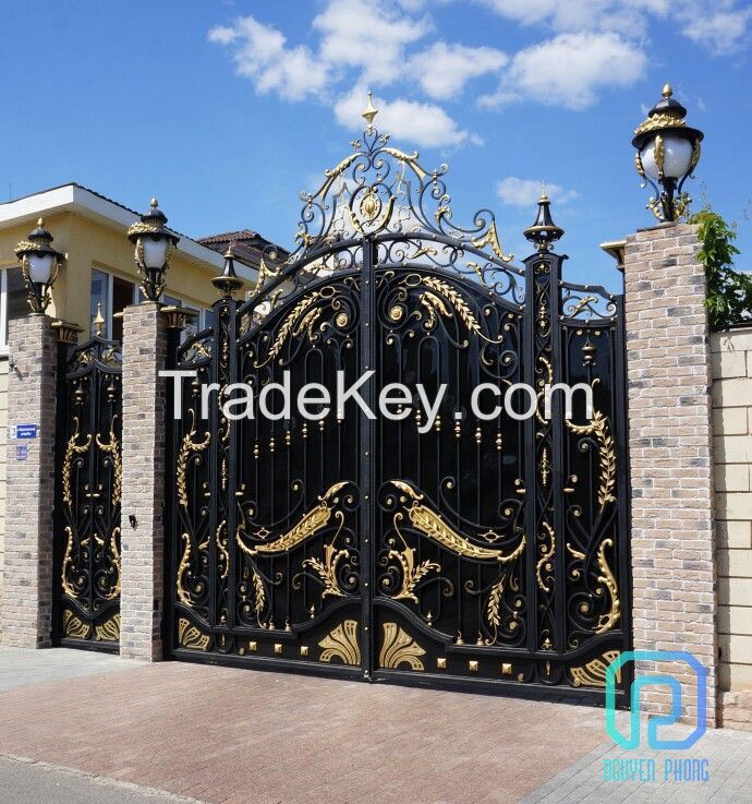 Custom luxury wrought iron double swing gates