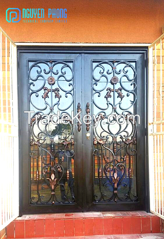 Decorative wrought iron entry doors, double doors