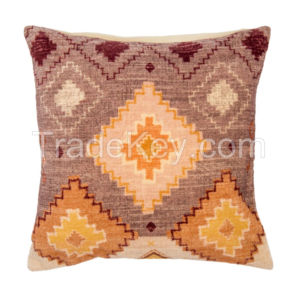 Cotton velvet cushion cover with an ethnic pattern, lavender, collection Ethnic