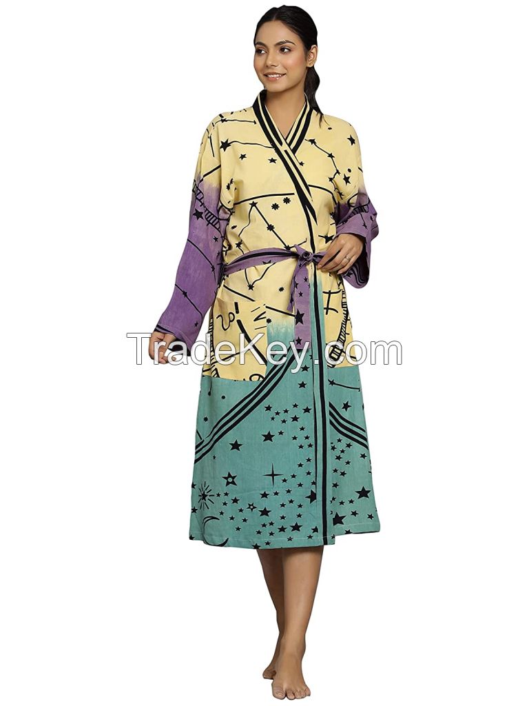 Women's Pure Cotton Printed Bath Robe, Nightdress, Sleep Robe, Gown, Kimono, Maxi, Maternity Gown, Bikini Cover Up