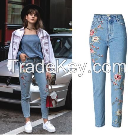 ladies women pants high waist jeans loose fit jeans women jeans embroidery jeans