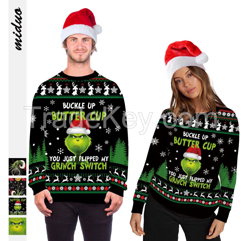 Factory wholesale Christmas digital printing women Couple o neck hoodies sweatshirts for women top blouse