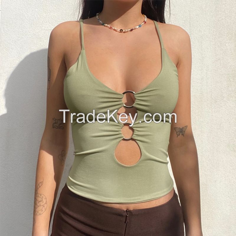 Casual Female Clothes Streetwear Camisole Women Spaghetti Strap Cut Out Sexy Tops Chest Hollow And Navel Slim Sling Tank Top