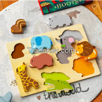 Wooden Forest Animals Toddler Puzzles Toys Montessori Early Development Learning Puzzle