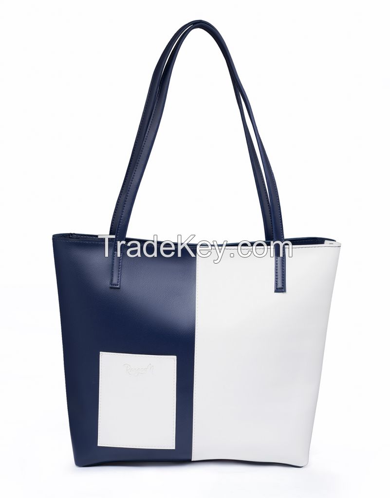 RangooN BLUE WHITE DOUBLE HANDLE TOTE BAG