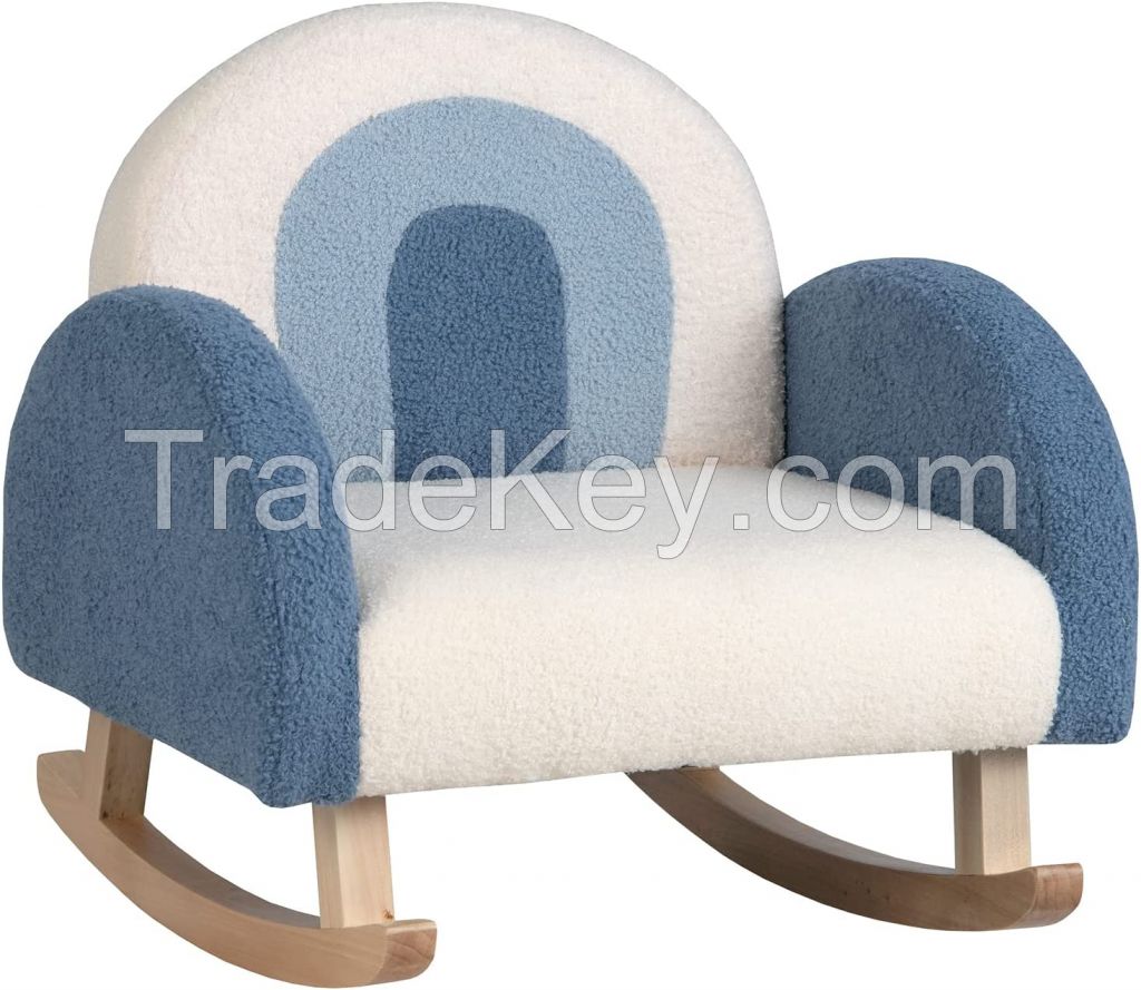 Kids Sofa, Rocking Chair with Solid Wood Frames, Plush Fabric, Anti-Tipping Design for Kids Room, Nursery, Playroom, Preschool, Birthday Gift for Boys Girls, Toddler Furniture Armchair