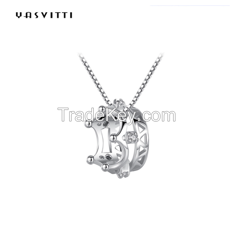 6.3in 3 Gram Sterling Silver Jewelry Necklaces 5A Cubic Zircon Crown Pendant Necklace