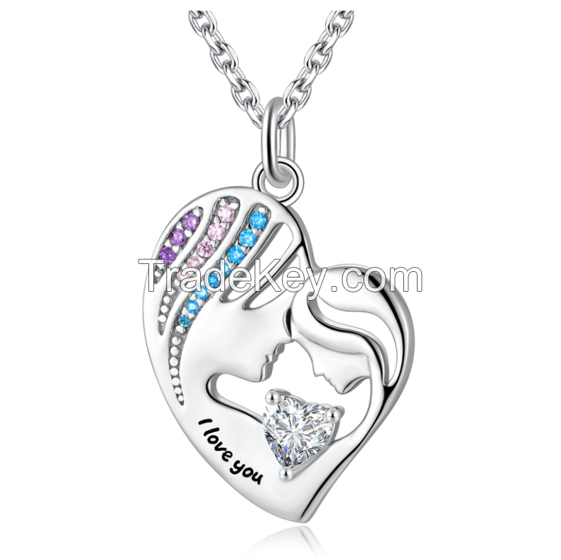 925 Sterling Silver Heart Pendant Necklace Double Love Nickel Free