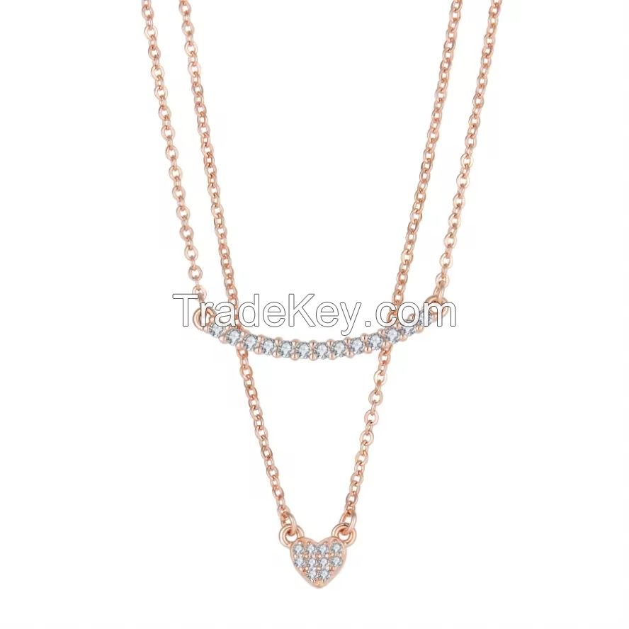 YASVITTI High Quality Double Layer Necklace Jewelry Classic Rose Gold Plated 925 Sterling Silver Heart Pendant Necklace