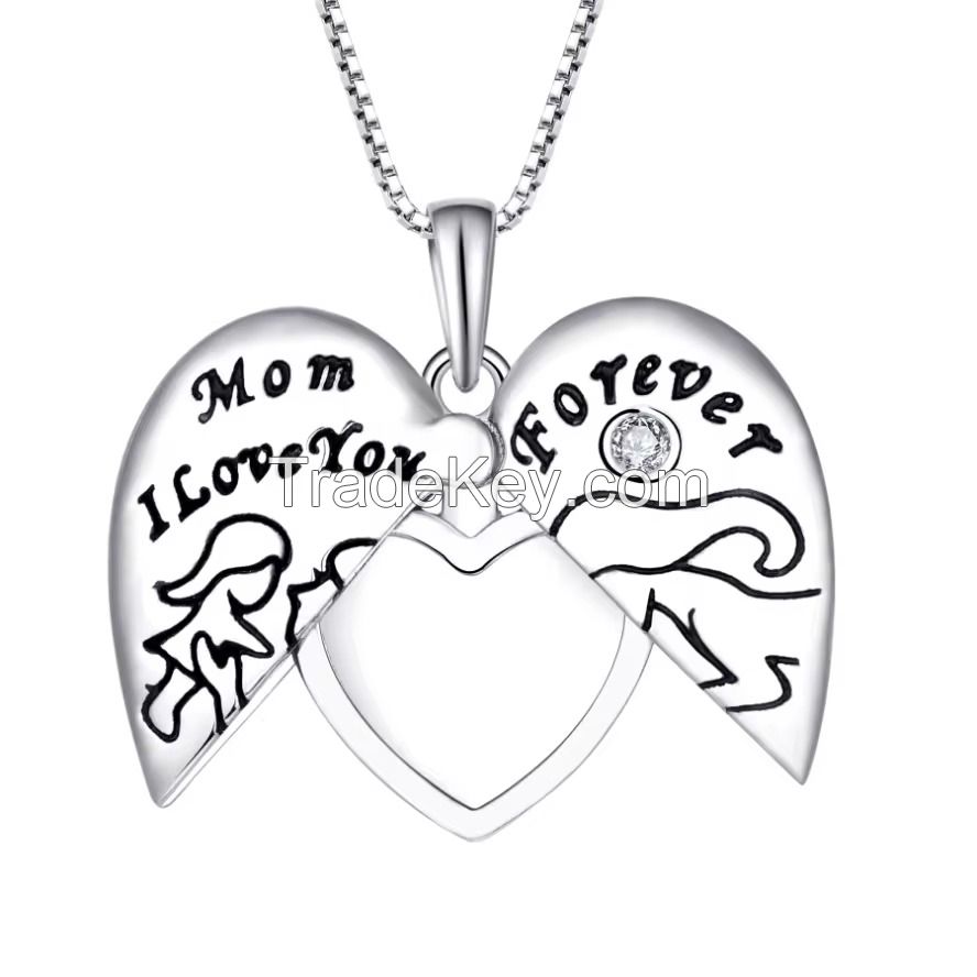 YASVITTI 925 Sterling Silver Mom I Love You Forever Heart Locket Pendant Necklace for Women