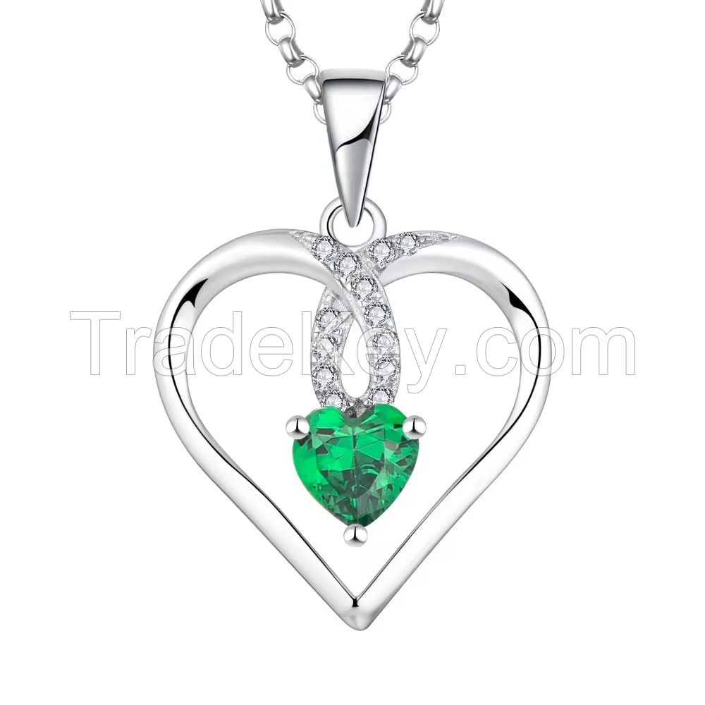 YASVITTI High Quality Sparkling Heart 5A Zirconia Necklace Rhodium Plated 925 Sterling Silver Necklace Jewelry