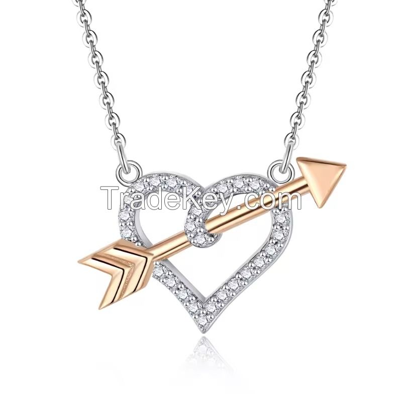 YASVITTI OEM ODM High Quality 925 Sterling Silver Cupid Necklace Rose Gold Plated Heart Arrows Necklace For Lover Gift