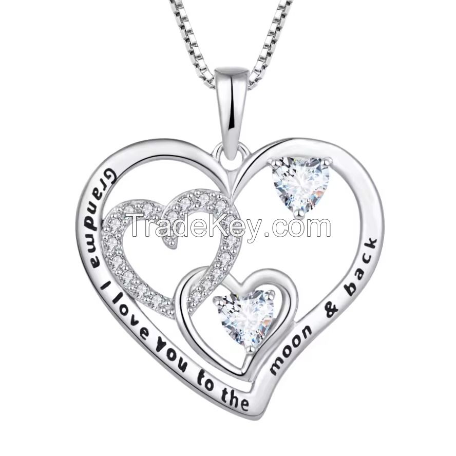 YASVITTI Jewelry I Love You To The Moon And Back Pendant Necklace 925 Sterling Silver Classic Heart Design Necklace For Women