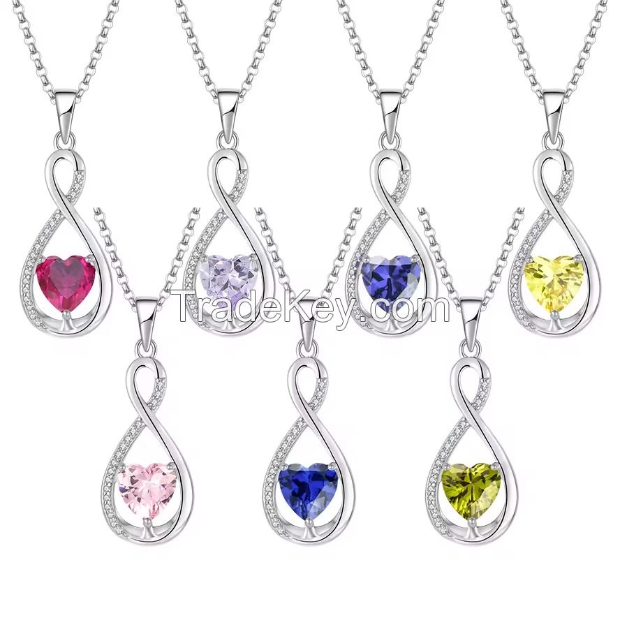 YASVITTI High Quantity Gemstone Infinity Pendant Necklaces Cubic Zirconia Birthstone Heart 925 Sterling Silver Necklaces For Women