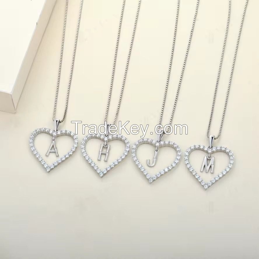 YASVITTI Fine Jewelry Necklace 925 Sterling Silver Jewellery Heart-Shaped Necklace With A-Z Charms Wholesale Letter Necklace