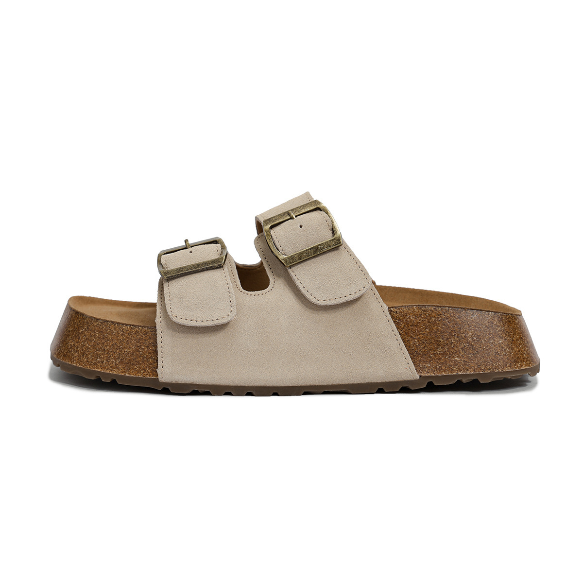 Suede Double Buckle Cork Sandals