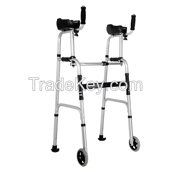 Adult Folding Walker with Wheels and Removable Padded Armrest Adjustable Heihgt