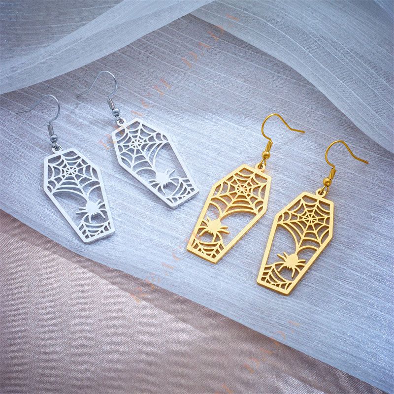 DaDa Fashionable creative hexagonal cut-out spider web gold-plated stainless steel pendant earrings