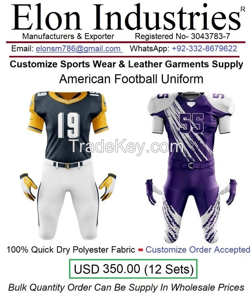 ELON Industries Special Offer for Custom American Football Sports Team Uniform Set