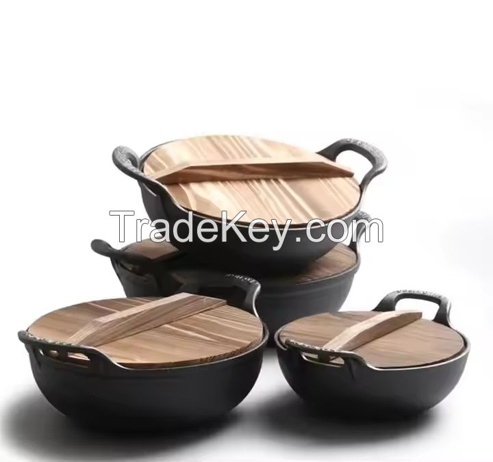 Custom Pre-seasoned Non stick Cast Iron Cooking Pots 20/25cm round Casserole Kitchen Cookware Dutch Oven Set without Coating