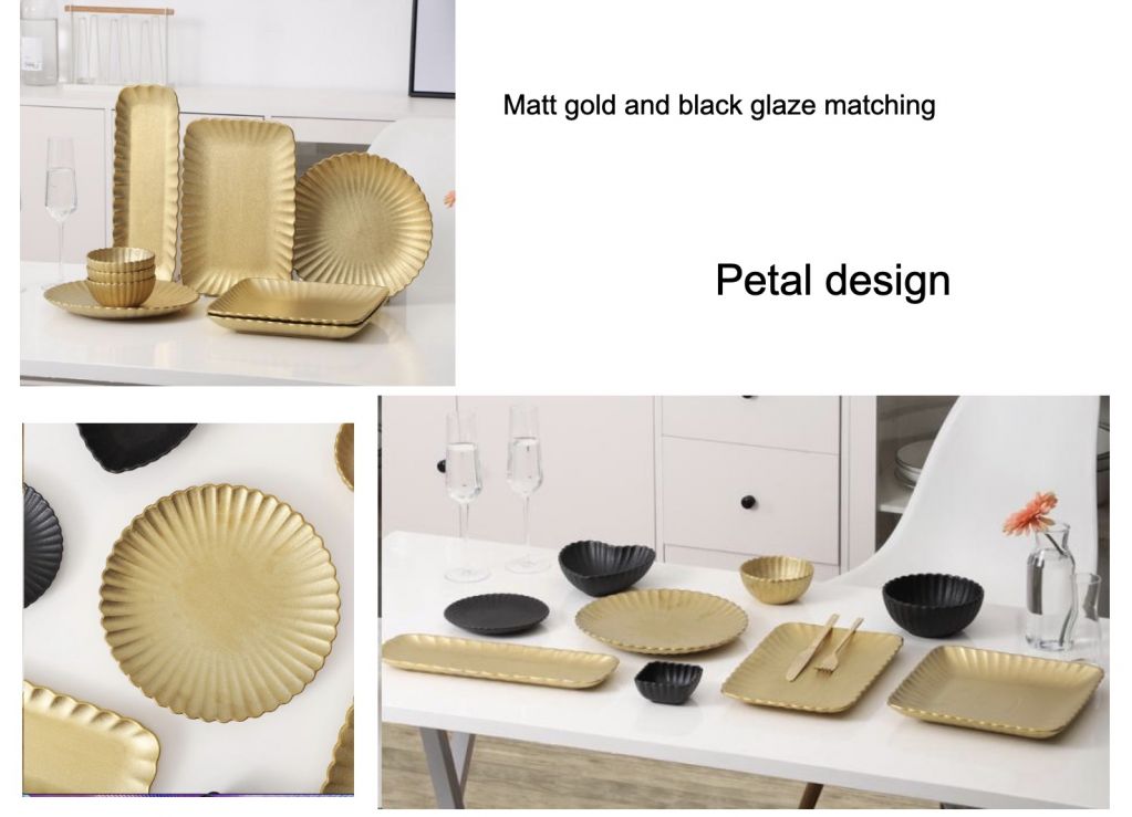 Matt gold black glazed dinnerware set, dinner plate, paste plate