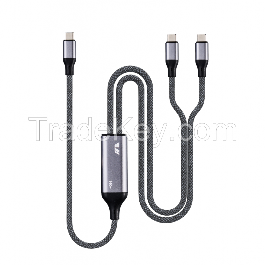 1.5M 100W 2 in 1 USB-C to Dual USB-C fast charging cable simultaneous charging and data transfer