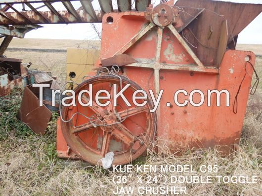 USED KEMCO KUE KEN TYPE MODEL C95 (36" x 24")  DOUBLE TOGGLE JAW CRUSHER