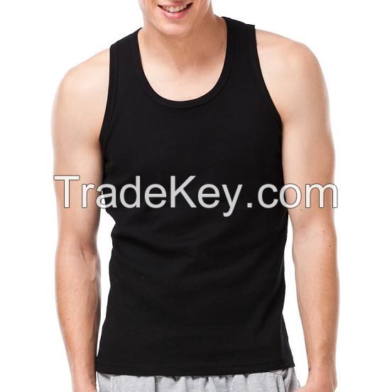 Mens round neck plain black tank top