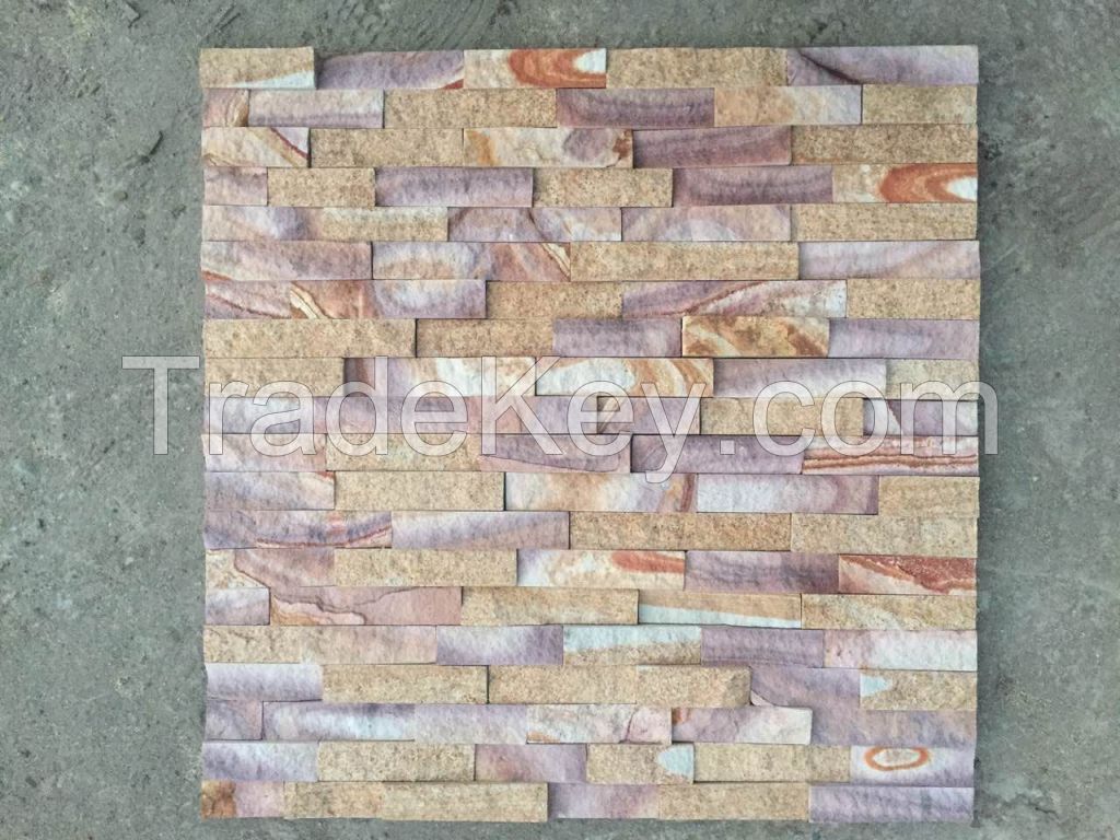 Yellow and pink combination sandstone Cultured stone panel for wall cladding
