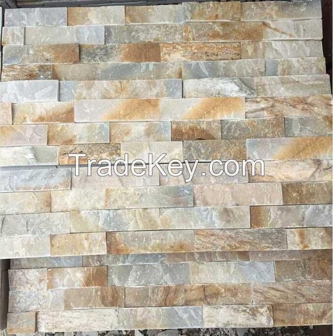 Yellow beige slate Cultured stone panel for wall cladding