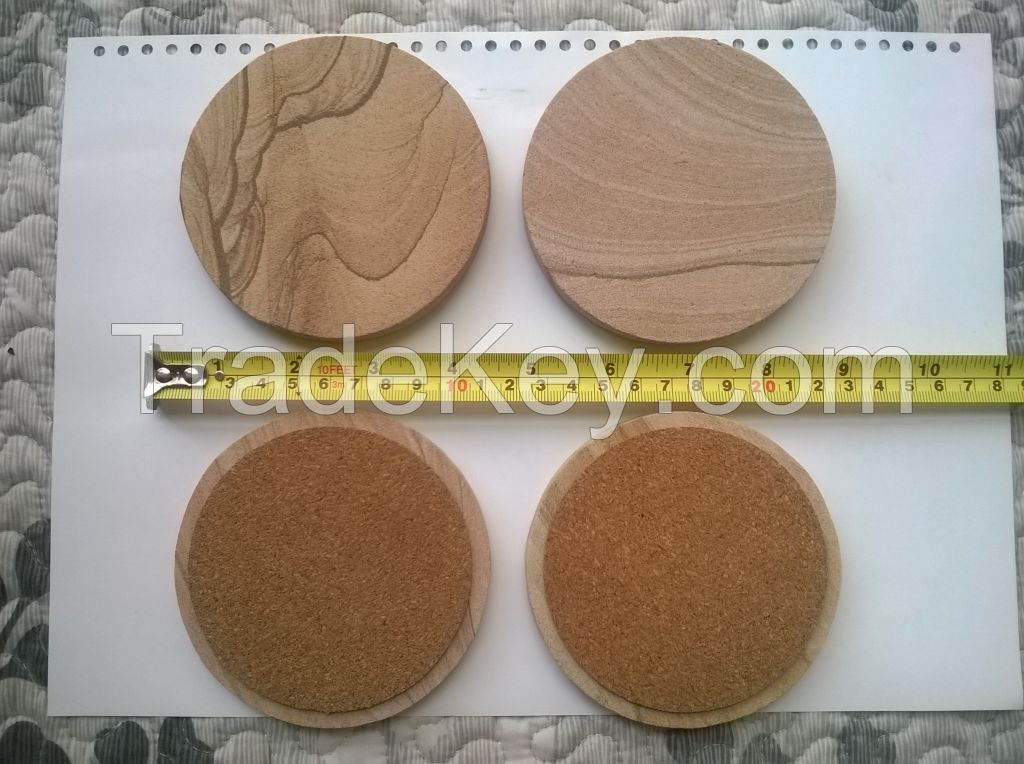 Sandstone material Round Coaster with Cork backing 10cm