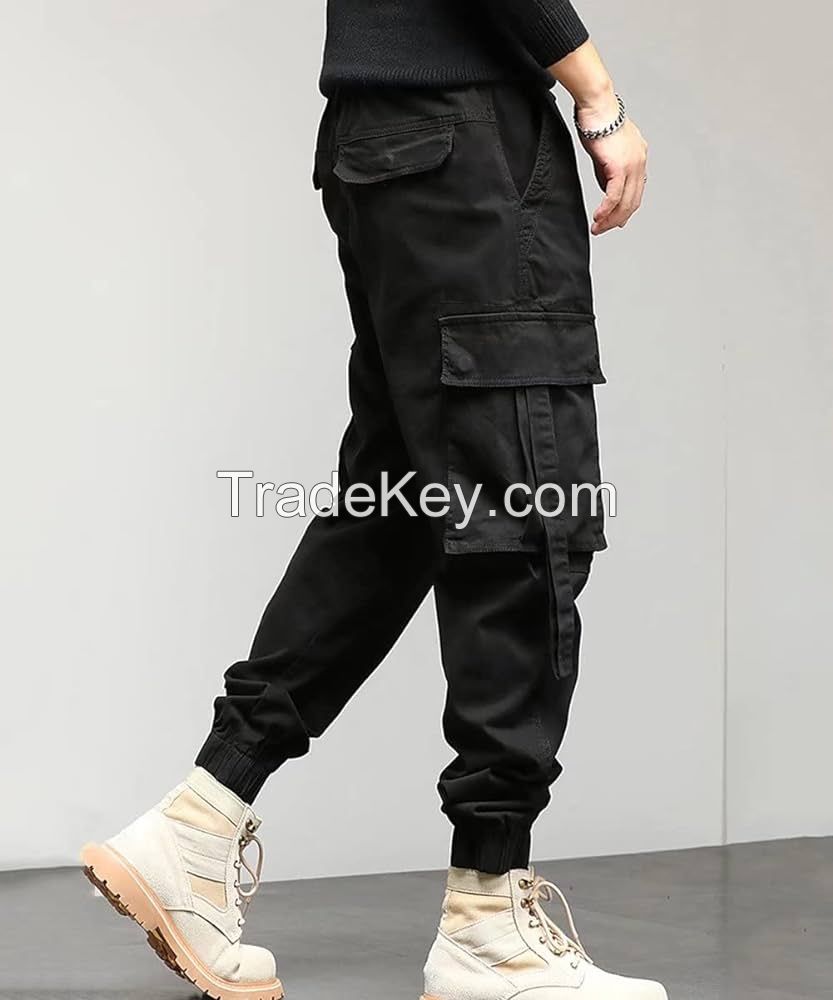 Black Men Cargo Pants ASHWAY Sweatpants With Pockets.