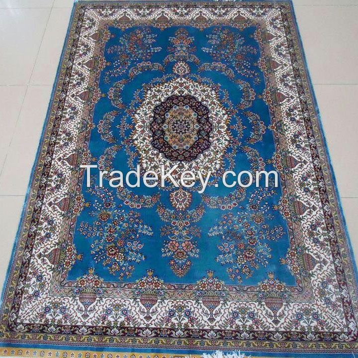 Persian Silk Rugs Oriental Hand Knotted Medallion Vintage Traditional Carpets Bedroom 4X6 Blue 240L 400kpsi Isfahan Design Double Knots China Factory Supplier