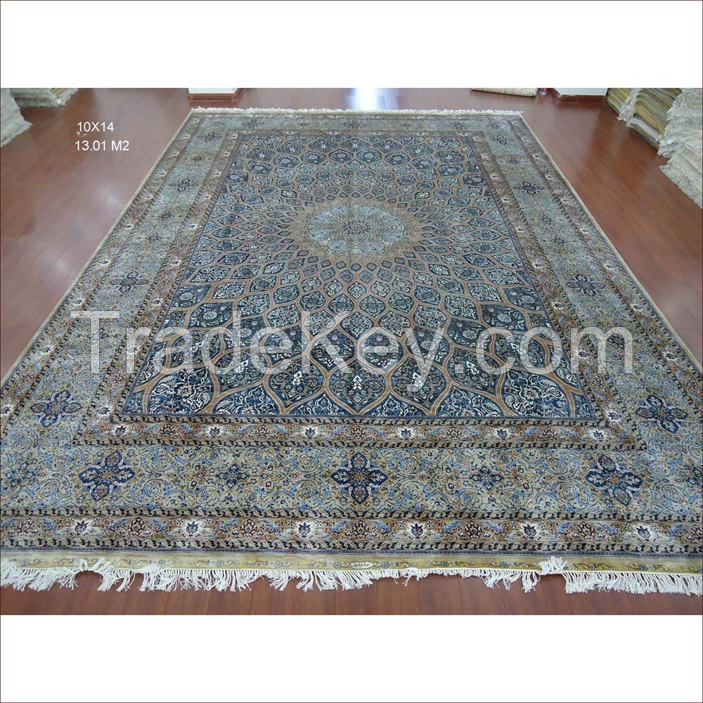 Oriental 100% Handmade Qum Silk Rug Hand Knotted Carpet 10X14 Large Area Rugs Red 240L 400kpsi Double Knots Traditional Persian Style Chinese Manufacturer