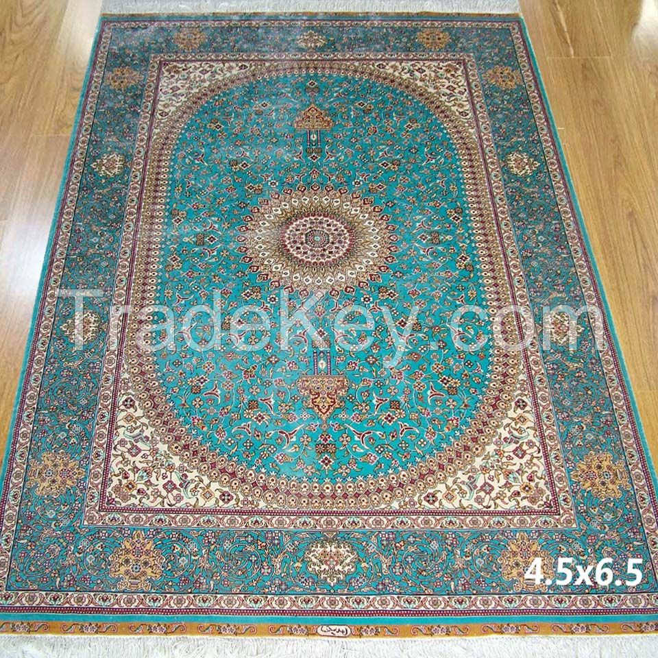 Handmade Hand Knotted Oriental Persian Silk Carpet Rug