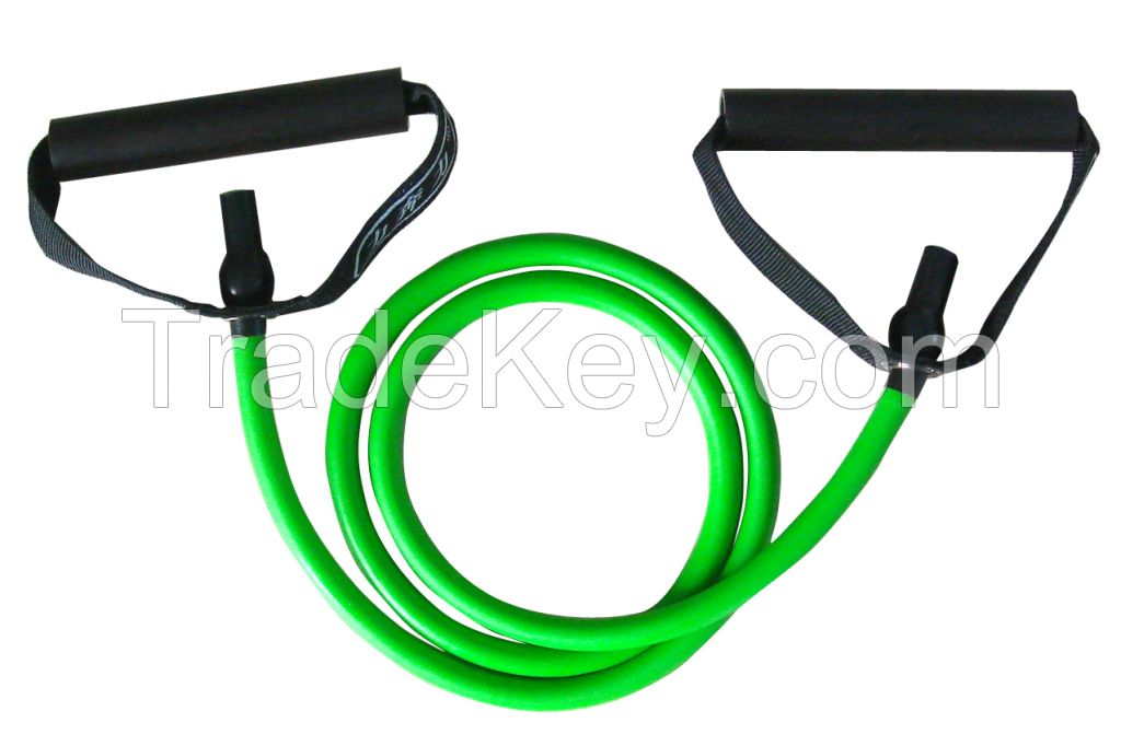 Plastic handle Latex resistance band for fitness exercise