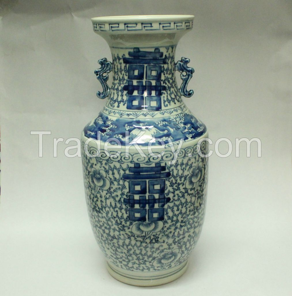 RYWD08 double happiness blue chinese vase