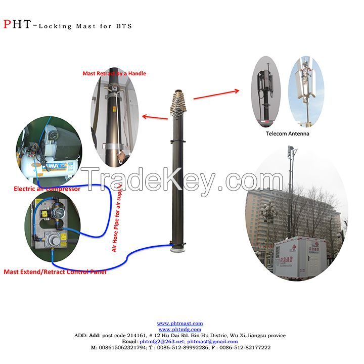 12.5m, 15m Lockable vertical Telescopic Mast for COW, Mobile Telecom Vehicle, BTS