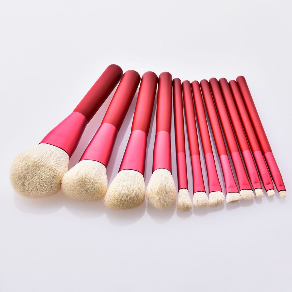 Pro 12Pcs Beauty Red Makeup Brushes Set Cosmetic Foundation Powder Blush Eye Shadow Lip Blend Make Up Wood Handle Red Brush Tool Kit